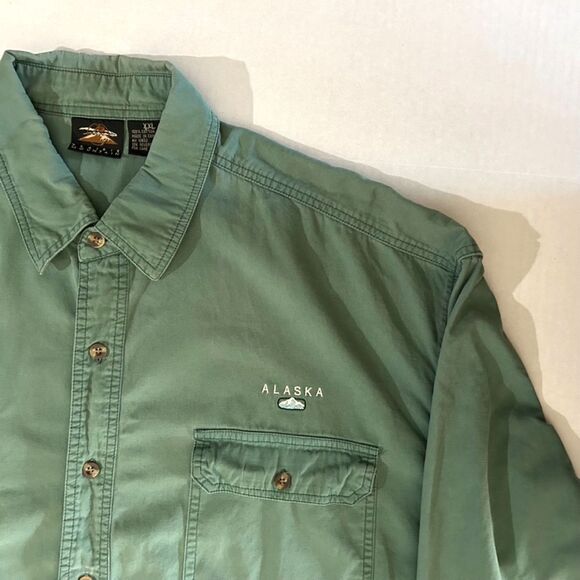 90s Green Chambray "Alaska" Button Up Long Sleeve Mend Shirt, sz XL, 90s Dad - Picture 1 of 7